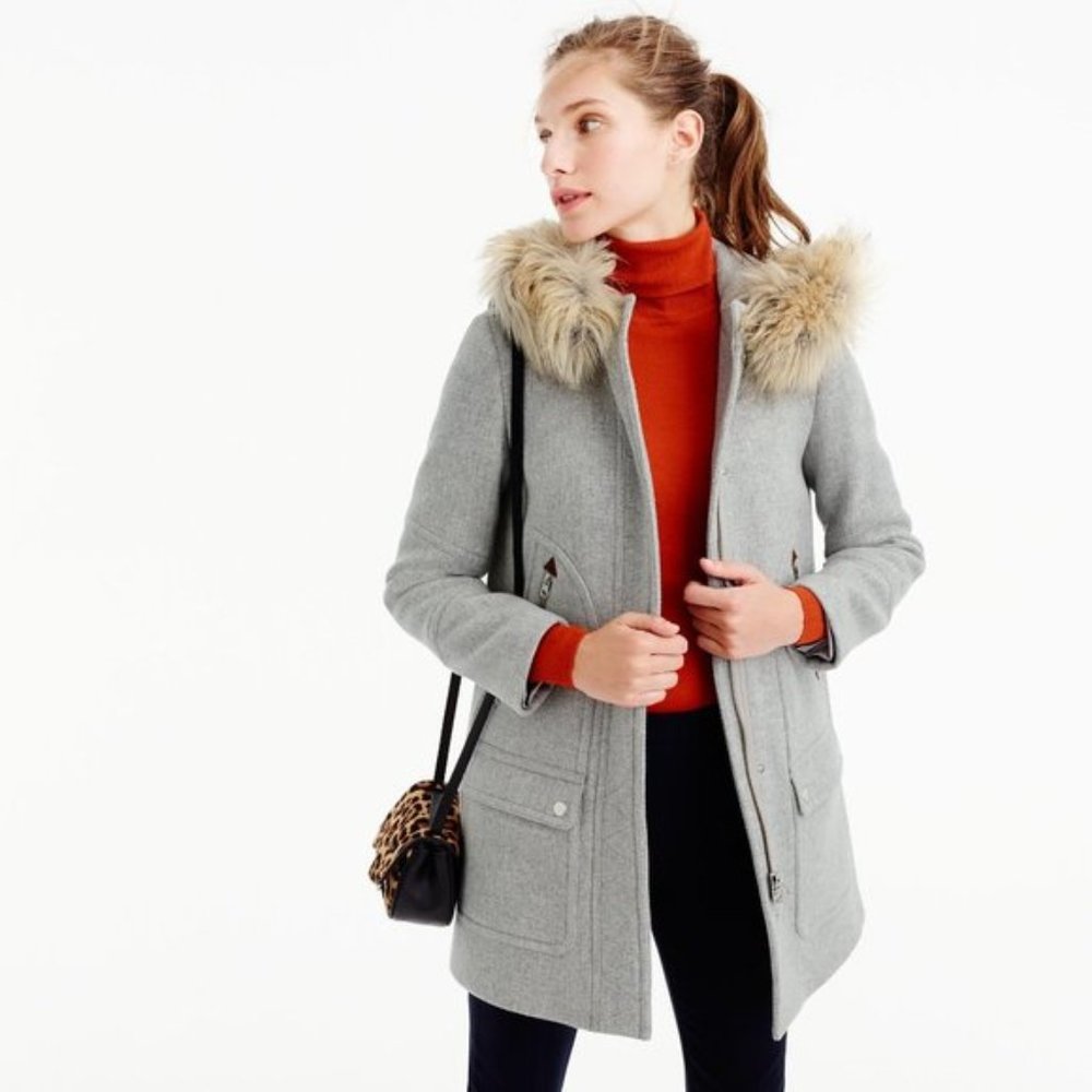J. Crew Heather Grey Cocoon Wool Coat with Hood